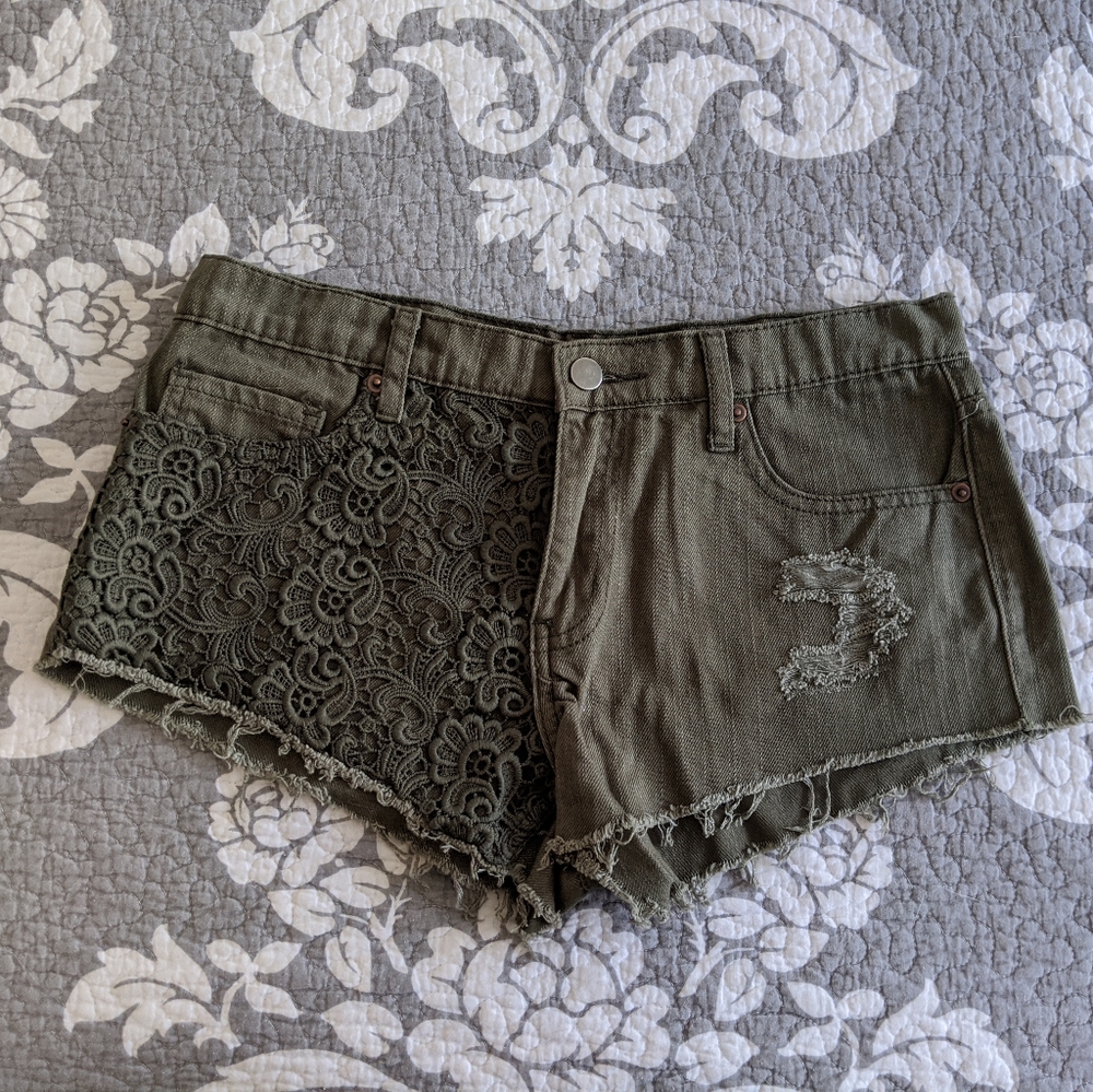 NWT!! Olive Lace Shorts